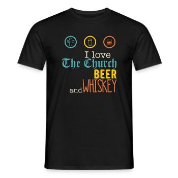 i love the church beer and whiskey - Männer T-Shirt - Schwarz - Vorne - AI Model Male 178 light (178cm)