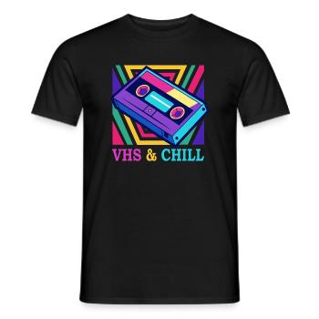 VHS AND CHILL - 90s Retro - Men's T-Shirt - black - Front - AI Model Male 178 light (178cm)