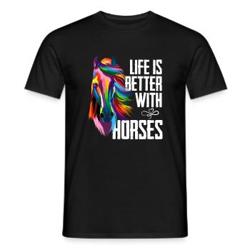 Das Leben ist besser mit Pferden - Männer T-Shirt - Schwarz - Vorne - AI Model Male 178 light (178cm)