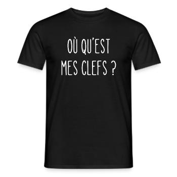 où qu'est mes clefs ? - T-shirt homme - noir - Devant - AI Model Male 178 light (178cm)