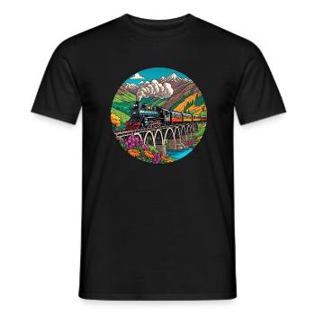 Train de chemin de fer nostalgique coloré avec locomotive à vapeur - T-shirt homme - noir - Devant - AI Model Male 178 light (178cm)