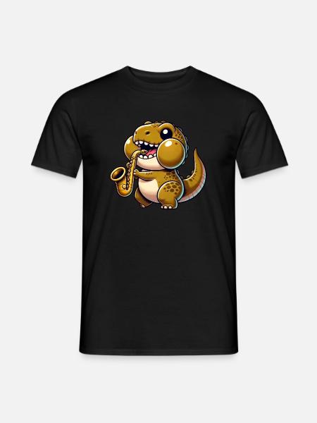 Dino T-Rex Saxophone Saxophonist Musician Jazz - Men's T-Shirt - black