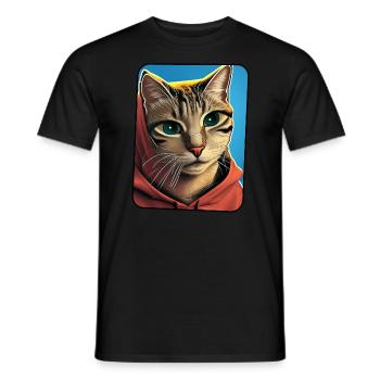 Cool illustration of a cat with hoodie - Men's T-Shirt - black - Front - AI Model Male 178 light (178cm)
