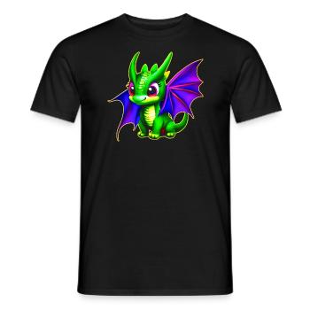 Petit dragon fantaisiste vert mignon - T-shirt homme - noir - Devant - AI Model Male 178 light (178cm)