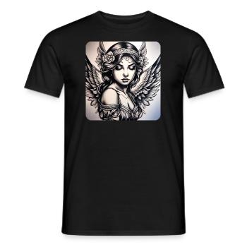 Cute angel with flowers and tattoos - Men's T-Shirt - black - Front - AI Model Male 178 light (178cm)