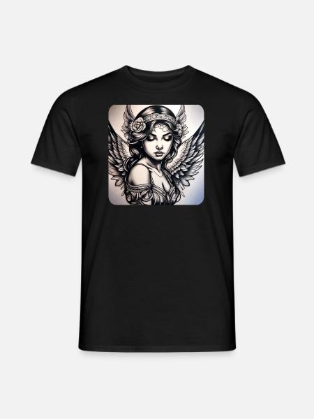 Niedlicher Engel mit Blumen und Tattoos - T-shirt herr - svart