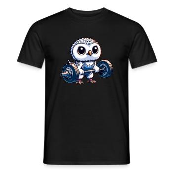 Eule mit Hanteln Workout Schneeeule Stemmen - Männer T-Shirt - Schwarz - Vorne - AI Model Male 178 light (178cm)