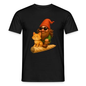 Cooler Zwerg mit Katze auf Joint fliegend - Weed - Männer T-Shirt - Schwarz - Vorne - AI Model Male 178 light (178cm)