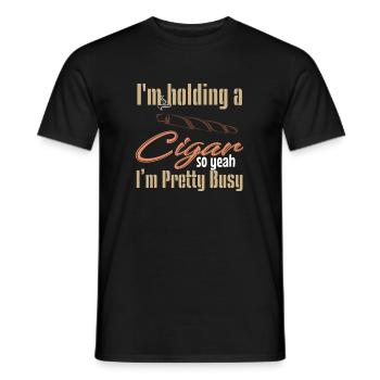 Tenant un cigare - cigare, fumée, fumée - T-shirt homme - noir - Devant - AI Model Male 178 light (178cm)