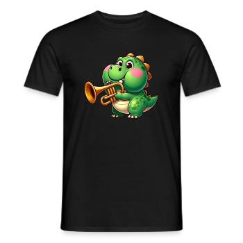 Trex épais avec trompette dessin animé dinosaure musique - T-shirt homme - noir - Devant - AI Model Male 178 light (178cm)