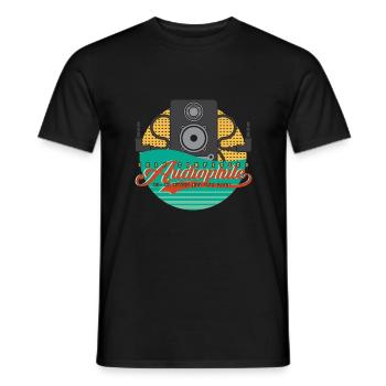 Vintage haut de gamme audiophile référence Hifi Freak - T-shirt homme - noir - Devant - AI Model Male 178 light (178cm)