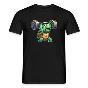 Exhausted turtle with dumbbell cartoon - Men's T-Shirt - black - Front - AI Model Male 178 light (178cm)