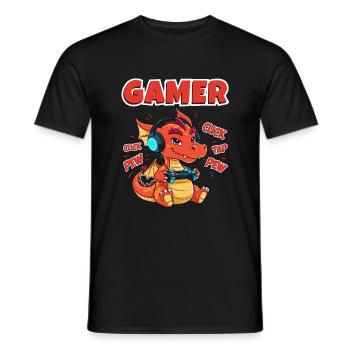 Gamer Gaming Cool Dragon Kids Video Games Kids - Men's T-Shirt - black - Front - AI Model Male 178 light (178cm)