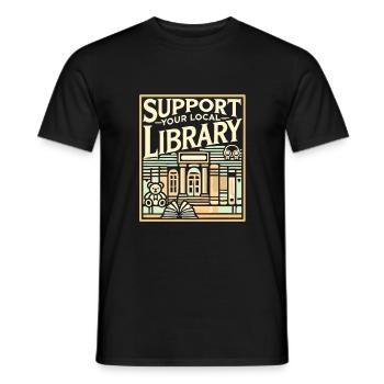 Unterstützen Sie Ihre lokale Bibliothek - Männer T-Shirt - Schwarz - Vorne - AI Model Male 178 light (178cm)