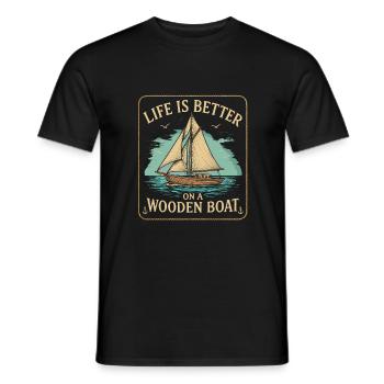 Das Leben ist besser auf einem Holzboot - Männer T-Shirt - Schwarz - Vorne - AI Model Male 178 light (178cm)