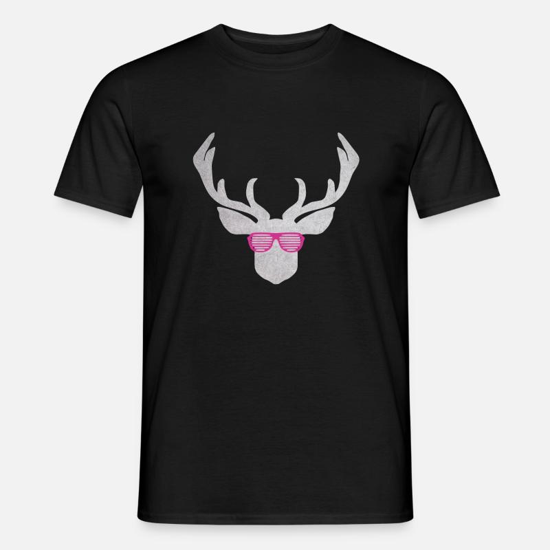 Deer with pink glasses in silver colored texture - Men’s T-shirt - black