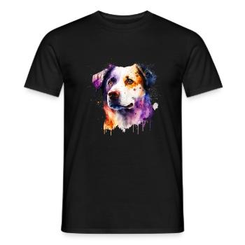 Australian Shepherd Hund Aquarell | Cooles Motiv - Männer T-Shirt - Schwarz - Vorne - AI Model Male 178 light (178cm)