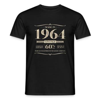 Fabriqué en 1964. 60 ans. Cadeau d’anniversaire - T-shirt homme - noir - Devant - AI Model Male 178 light (178cm)