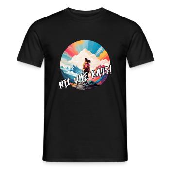 Nix wie raus - in die Natur - auf die Berge. Frau - Männer T-Shirt - Schwarz - Vorne - AI Model Male 178 light (178cm)