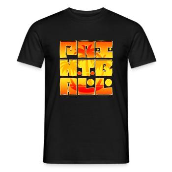 Paintball 3x3 tiki letters with tropical trees - Men's T-Shirt - black - Front - AI Model Male 178 light (178cm)