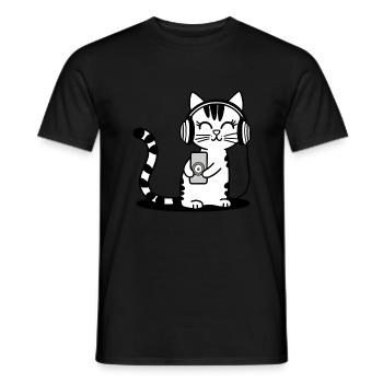 chat mignon écoutant de la musique casque chaton - T-shirt homme - noir - Devant - AI Model Male 178 light (178cm)
