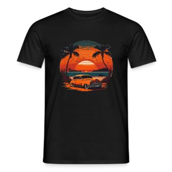 Classic car, vintage, beach, holiday, sea - Men's T-Shirt - black - Front - AI Model Male 178 light (178cm)