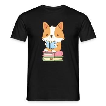 Cute Corgi Loves To Read Books - Men's T-Shirt - black - Front - AI Model Male 178 light (178cm)