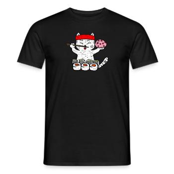 Cat eating sushi with chopsticks grunge - Men's T-Shirt - black - Front - AI Model Male 178 light (178cm)