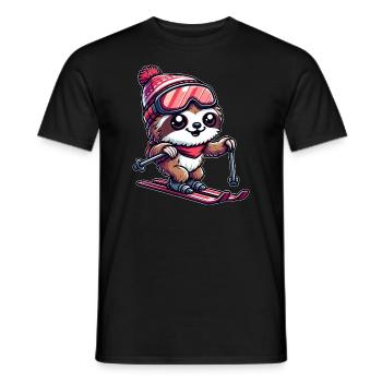 Faultier Skifahrer Winterurlaub Spaß - Männer T-Shirt - Schwarz - Vorne - AI Model Male 178 light (178cm)