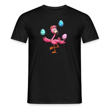 Flamingo Juggler with Easter Eggs Feast - Men's T-Shirt - black - Front - AI Model Male 178 light (178cm)