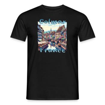 Colmar Old Town Half-Timbered House Grunge Look - Men's T-Shirt - black - Front - AI Model Male 178 light (178cm)