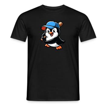 Pinguin Baseballspieler Action - Männer T-Shirt - Schwarz - Vorne - AI Model Male 178 light (178cm)