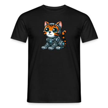 Bengal Cat Cyborg Cartoon Design - Men's T-Shirt - black - Front - AI Model Male 178 light (178cm)