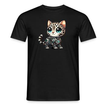 Bengal Cat Robot Cyborg Cartoon - Men's T-Shirt - black - Front - AI Model Male 178 light (178cm)