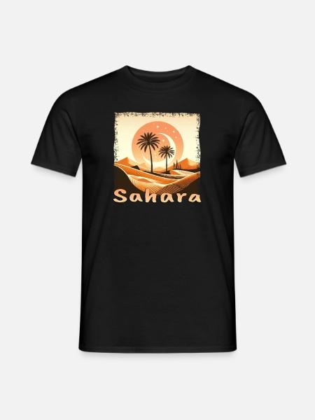 Désert du Sahara marocain et coucher de soleil sur les palmiers - T-shirt homme - noir
