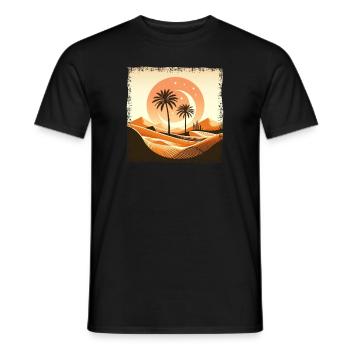 Sahara Wüste & Palme bei Sonnenuntergang - Männer T-Shirt - Schwarz - Vorne - AI Model Male 178 light (178cm)