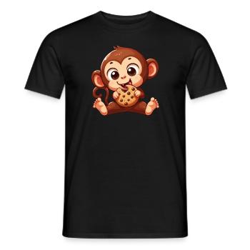 Cute Chimpanzee with Cookie Cartoon - Men's T-Shirt - black - Front - AI Model Male 178 light (178cm)