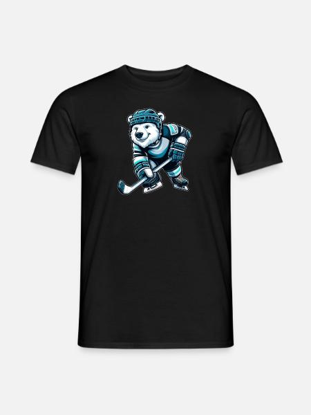 Bär Eisbär Schlittschuh Eishockey Hockey - Männer T-Shirt - Schwarz