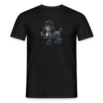 Cyborg Poodle with Peace Sign Robot Design - Men's T-Shirt - black - Front - AI Model Male 178 light (178cm)
