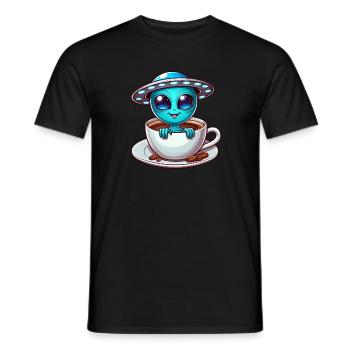 Alien with Coffee UFO Coffee Lover - Men's T-Shirt - black - Front - AI Model Male 178 light (178cm)