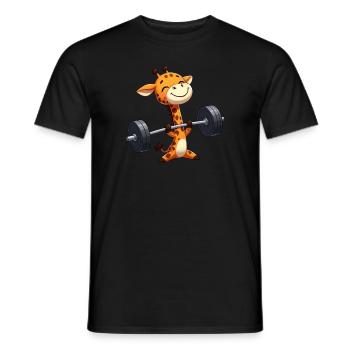 Giraffe Dumbbell Fitness Workout Happy Satisfied - Men's T-Shirt - black - Front - AI Model Male 178 light (178cm)