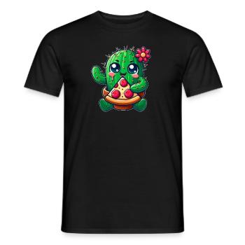 Lustiger Kaktus liebt Pizza niedlicher Comic - Männer T-Shirt - Schwarz - Vorne - AI Model Male 178 light (178cm)