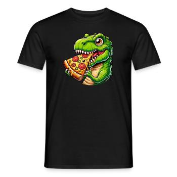 T-Rex Dinosaur with Pizza Cheese Olives Fun - Men's T-Shirt - black - Front - AI Model Male 178 light (178cm)