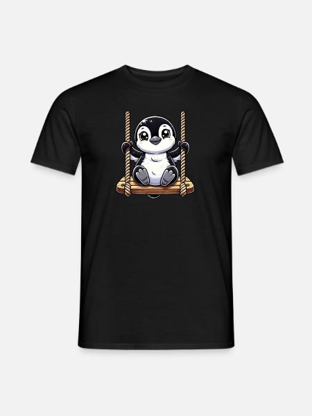 Pinguin Schaukeln Spielplatz Spaß Tier Cartoon - Männer T-Shirt - Schwarz