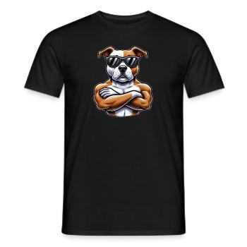Cooler Hund Pitbull Sonnenbrille Cartoon Stil - Männer T-Shirt - Schwarz - Vorne - AI Model Male 178 light (178cm)