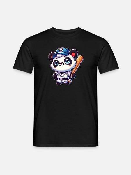 Funny Panda Playing Baseball Panda - Men's T-Shirt - black