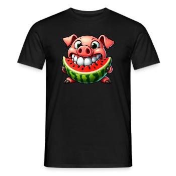 Whimsical Pig with Watermelon Joy and - Men's T-Shirt - black - Front - AI Model Male 178 light (178cm)