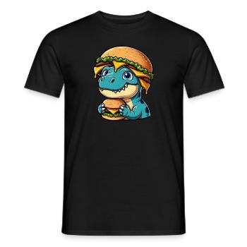 Satisfied Dino T-Rex with Hamburger Cheeseburger - Men's T-Shirt - black - Front - AI Model Male 178 light (178cm)