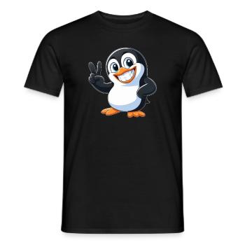 Dessin animé pingouin mignon avec des dents Joie Paix - T-shirt homme - noir - Devant - AI Model Male 178 light (178cm)
