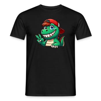 Cute Dinosaur T-Rex Cartoon Peace Sign La - Men's T-Shirt - black - Front - AI Model Male 178 light (178cm)